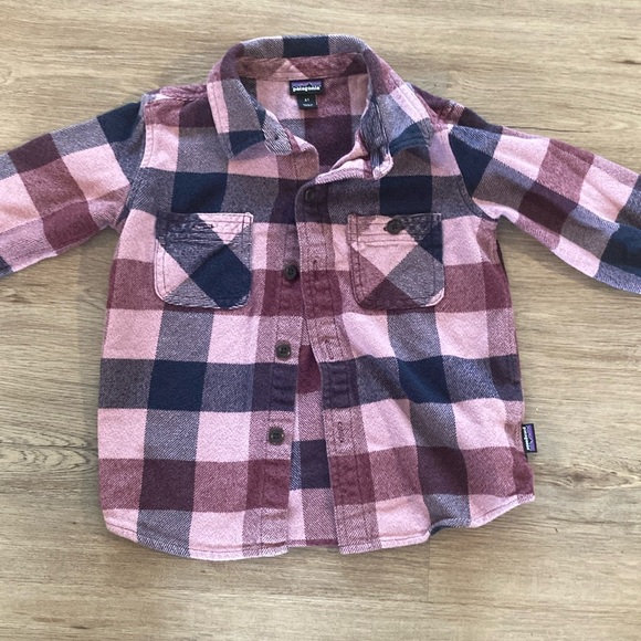 Patagonia 4T Unisex Purple Plaid Fjord Button Down Collared Flannel Long Sleeve - Picture 2 of 5